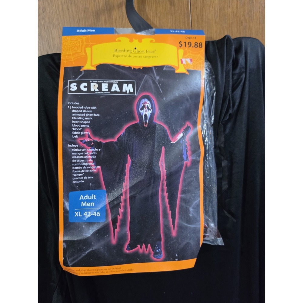 New Vitage 1997  Scream Ghost Face Bleeding Mask  Costume Fun World Adult Men XL